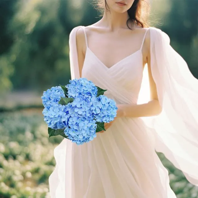 Alt view image 4 of 7 - 6PCS Premium Blue Hydrangea Artificial Flowers, Realistic Silk Fake Hydrangeas with Stems, Faux Flower Arrangement for Home Wedding Bouquets Table Centerpieces Decoration