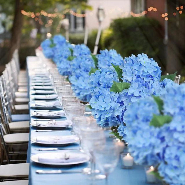 Alt view image 5 of 7 - 6PCS Premium Blue Hydrangea Artificial Flowers, Realistic Silk Fake Hydrangeas with Stems, Faux Flower Arrangement for Home Wedding Bouquets Table Centerpieces Decoration