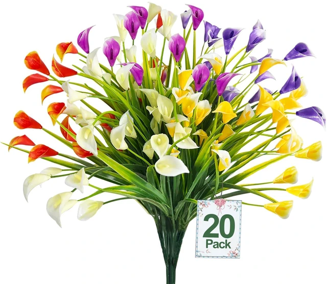 Main image of 20 Bundles Calla Lily (400 Heads) Artificial Flowers for Outdoors | Fake Plants UV Resistant Faux Plastic Fake Flowers for Indoor Planter Porch Gardens Home Summer Cemetery Decor(Color Mix)