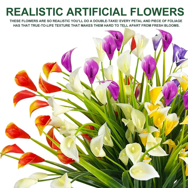 Alt view image 3 of 7 - 20 Bundles Calla Lily (400 Heads) Artificial Flowers for Outdoors | Fake Plants UV Resistant Faux Plastic Fake Flowers for Indoor Planter Porch Gardens Home Summer Cemetery Decor(Color Mix)