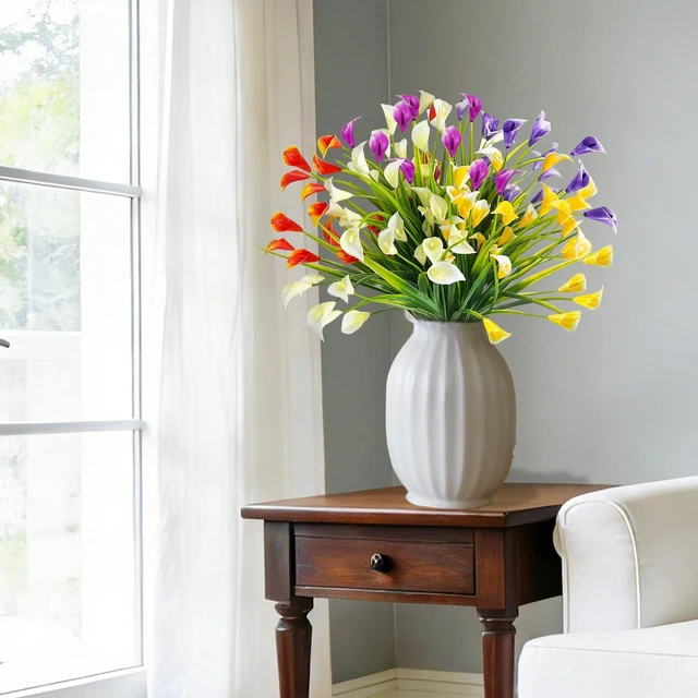 Alt view image 4 of 7 - 20 Bundles Calla Lily (400 Heads) Artificial Flowers for Outdoors | Fake Plants UV Resistant Faux Plastic Fake Flowers for Indoor Planter Porch Gardens Home Summer Cemetery Decor(Color Mix)