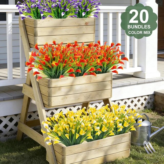 Alt view image 5 of 7 - 20 Bundles Calla Lily (400 Heads) Artificial Flowers for Outdoors | Fake Plants UV Resistant Faux Plastic Fake Flowers for Indoor Planter Porch Gardens Home Summer Cemetery Decor(Color Mix)