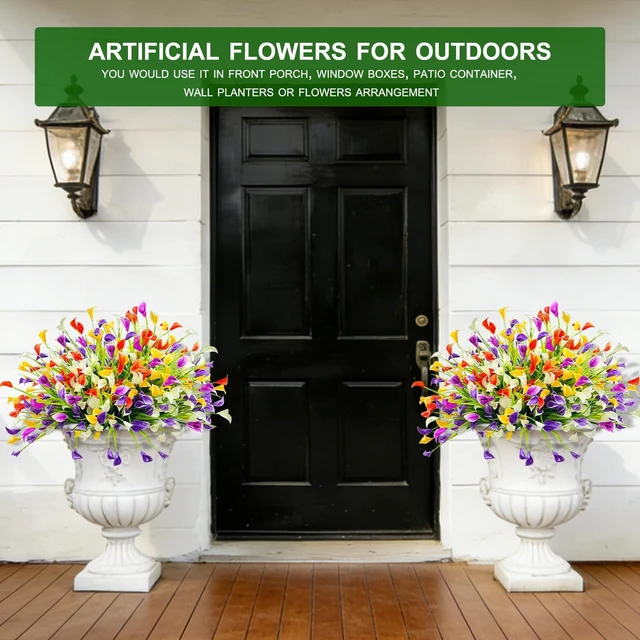 Alt view image 7 of 7 - 20 Bundles Calla Lily (400 Heads) Artificial Flowers for Outdoors | Fake Plants UV Resistant Faux Plastic Fake Flowers for Indoor Planter Porch Gardens Home Summer Cemetery Decor(Color Mix)