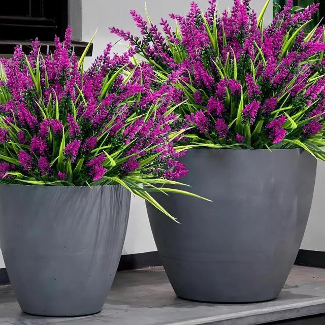 Alt view image 5 of 7 - 24 Bundles Artificial Lavender Flowers Outdoor, Fuchsia | UV Resistant Faux Plants with Monkey Grass, Realistic Plastic Flowers for Garden Porch Window Box Patio Hanging Planter Decor