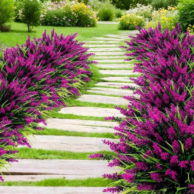 Alt view image 6 of 7 - 24 Bundles Artificial Lavender Flowers Outdoor, Fuchsia | UV Resistant Faux Plants with Monkey Grass, Realistic Plastic Flowers for Garden Porch Window Box Patio Hanging Planter Decor