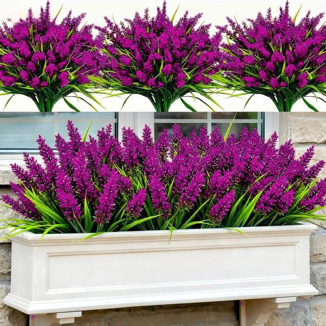 Alt view image 7 of 7 - 24 Bundles Artificial Lavender Flowers Outdoor, Fuchsia | UV Resistant Faux Plants with Monkey Grass, Realistic Plastic Flowers for Garden Porch Window Box Patio Hanging Planter Decor