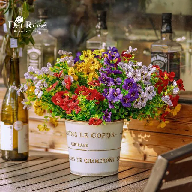 Alt view image 2 of 7 - 12 Bundles Artificial Daisy Fake Flowers for Outdoors, UV Resistant Colorful Silk Faux Flowers for Spring Home Porch Garden Decor