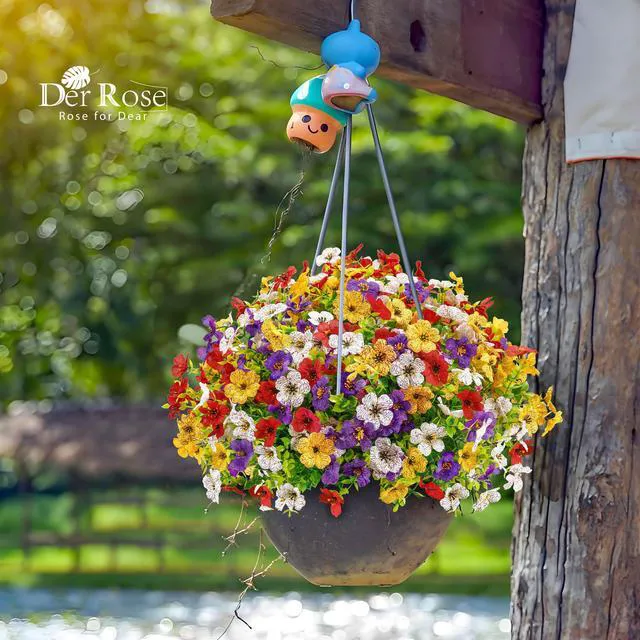 Alt view image 5 of 7 - 12 Bundles Artificial Daisy Fake Flowers for Outdoors, UV Resistant Colorful Silk Faux Flowers for Spring Home Porch Garden Decor