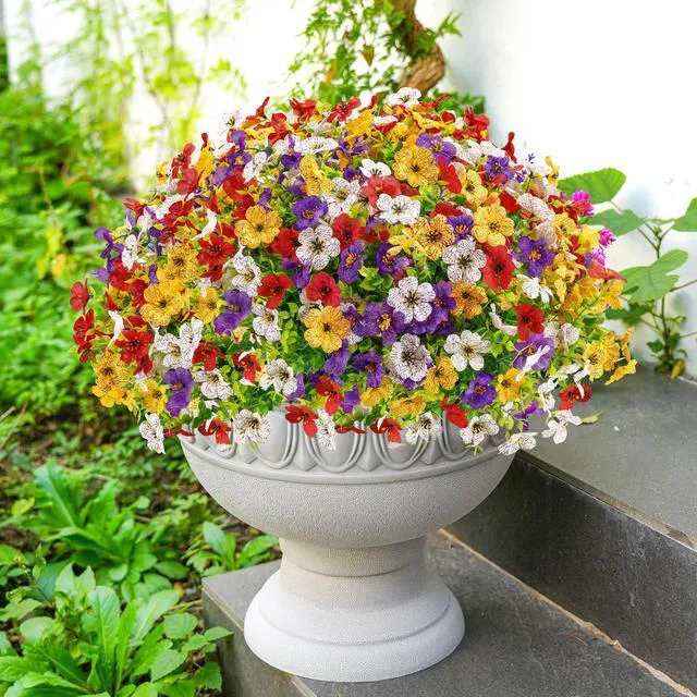 Alt view image 7 of 7 - 12 Bundles Artificial Daisy Fake Flowers for Outdoors, UV Resistant Colorful Silk Faux Flowers for Spring Home Porch Garden Decor