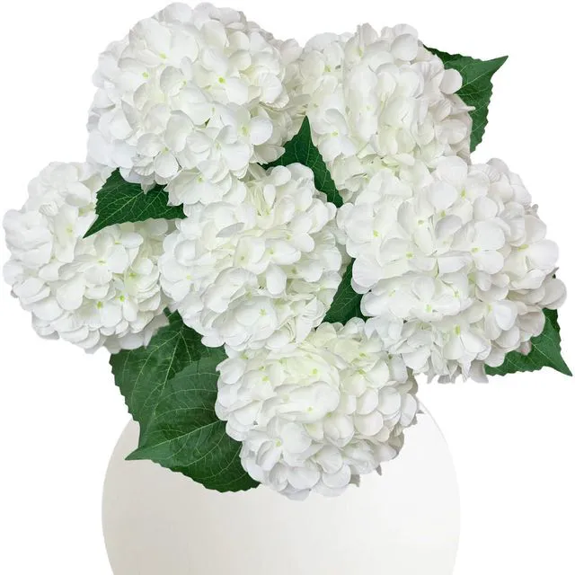 Main image of 6PCS White Hydrangea Artificial Flowers, Bulk Silk Fake Flower with Stems, Faux Hydrangeas Bouquets for Home Décor, Wedding, Party, and Office Table Centerpieces.