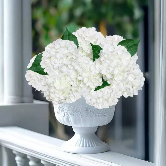 Alt view image 5 of 6 - 6PCS White Hydrangea Artificial Flowers, Bulk Silk Fake Flower with Stems, Faux Hydrangeas Bouquets for Home Décor, Wedding, Party, and Office Table Centerpieces.