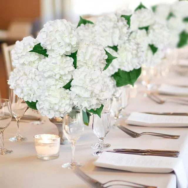 Alt view image 6 of 6 - 6PCS White Hydrangea Artificial Flowers, Bulk Silk Fake Flower with Stems, Faux Hydrangeas Bouquets for Home Décor, Wedding, Party, and Office Table Centerpieces.