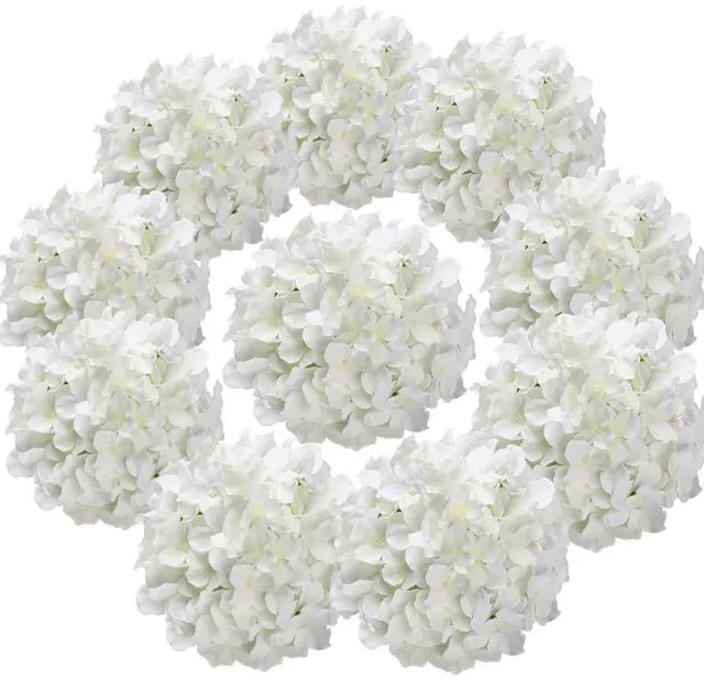 Main image of Silk Hydrangea Heads Artificial Flowers Heads with Stems for Home Wedding Decor,Pack of 10 (White)