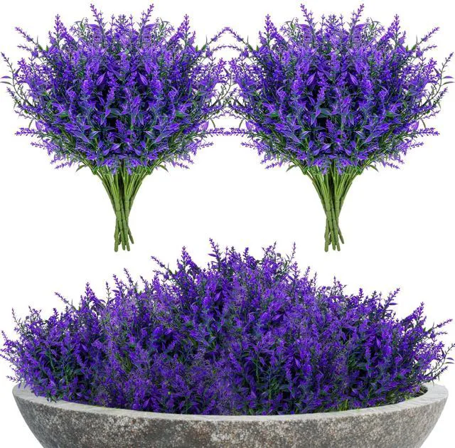 Main image of UV Resistant Artificial Lavender Flowers - 7 Pcs Faux Lavender Plants | Purple Purple Plastic Flower for Porch, Patio, Window, Planter, Vase, Indoor & Outside Decor, For Wreaths, Bouquet
