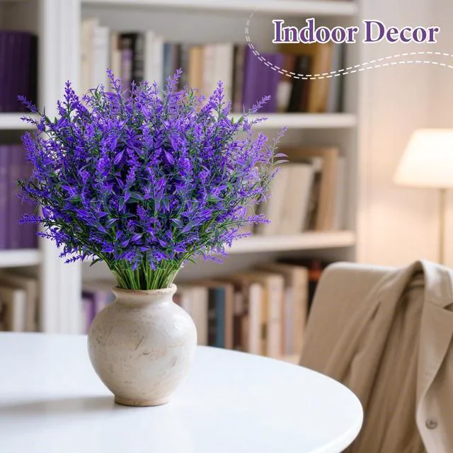 Alt view image 4 of 6 - UV Resistant Artificial Lavender Flowers - 7 Pcs Faux Lavender Plants | Purple Purple Plastic Flower for Porch, Patio, Window, Planter, Vase, Indoor & Outside Decor, For Wreaths, Bouquet