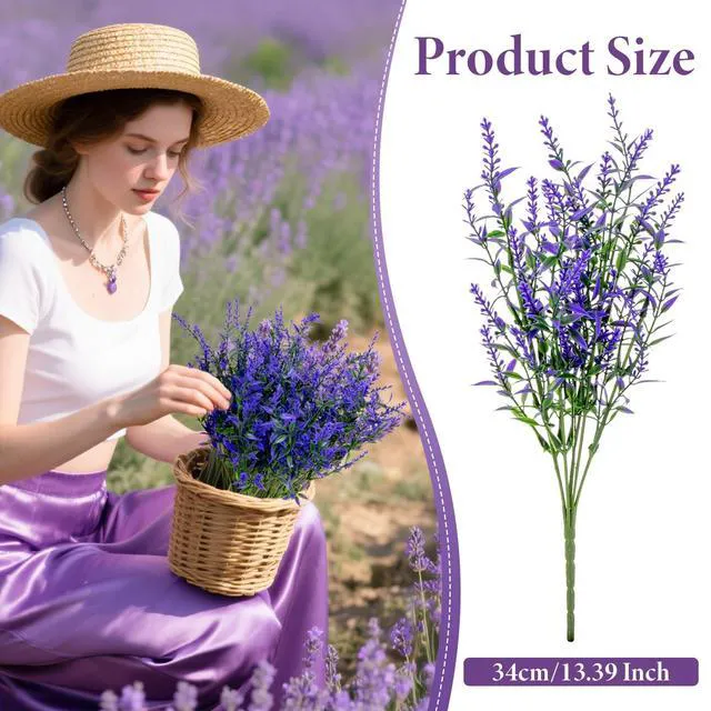 Alt view image 2 of 6 - UV Resistant Artificial Lavender Flowers - 7 Pcs Faux Lavender Plants | Purple Purple Plastic Flower for Porch, Patio, Window, Planter, Vase, Indoor & Outside Decor, For Wreaths, Bouquet