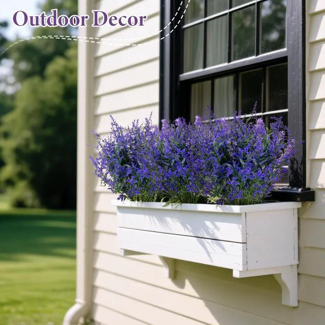 Alt view image 5 of 6 - UV Resistant Artificial Lavender Flowers - 7 Pcs Faux Lavender Plants | Purple Purple Plastic Flower for Porch, Patio, Window, Planter, Vase, Indoor & Outside Decor, For Wreaths, Bouquet