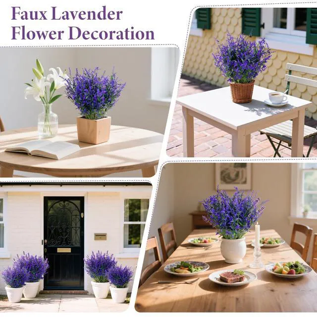 Alt view image 6 of 6 - UV Resistant Artificial Lavender Flowers - 7 Pcs Faux Lavender Plants | Purple Purple Plastic Flower for Porch, Patio, Window, Planter, Vase, Indoor & Outside Decor, For Wreaths, Bouquet