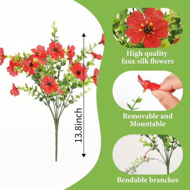 Alt view image 2 of 7 - 32 Bundles Artificial Flowers for Outdoors,All Weather Fake Flowers | 4 Vibrant Colors Faux Flowers,UV Resistant,Suitable for Gardens,Terraces,Balconies,Porches and Windowsill