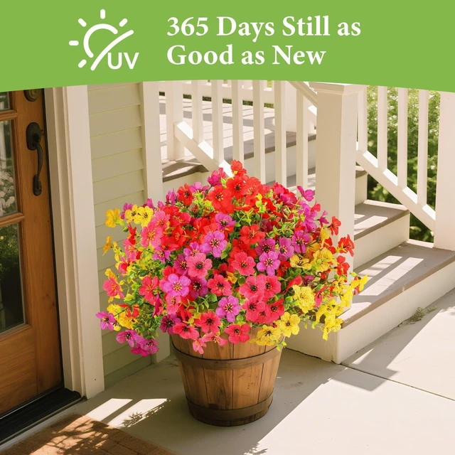 Alt view image 4 of 7 - 32 Bundles Artificial Flowers for Outdoors,All Weather Fake Flowers | 4 Vibrant Colors Faux Flowers,UV Resistant,Suitable for Gardens,Terraces,Balconies,Porches and Windowsill