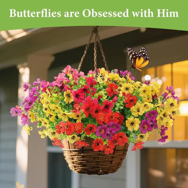 Alt view image 5 of 7 - 32 Bundles Artificial Flowers for Outdoors,All Weather Fake Flowers | 4 Vibrant Colors Faux Flowers,UV Resistant,Suitable for Gardens,Terraces,Balconies,Porches and Windowsill