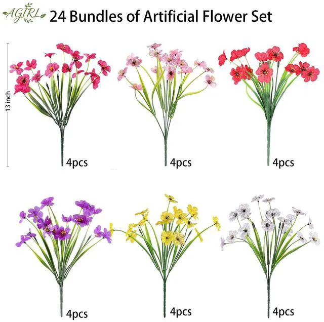 Alt view image 2 of 7 - Artificial Flowers Outdoor UV Resistant Fake Plant Garden Patio Decor | 24 Bundles,NoFade Realistic PE Silk Faux Flowers for Hanging Window Planter,Yard, Front Porch,Outside,GraveCemetery Decor