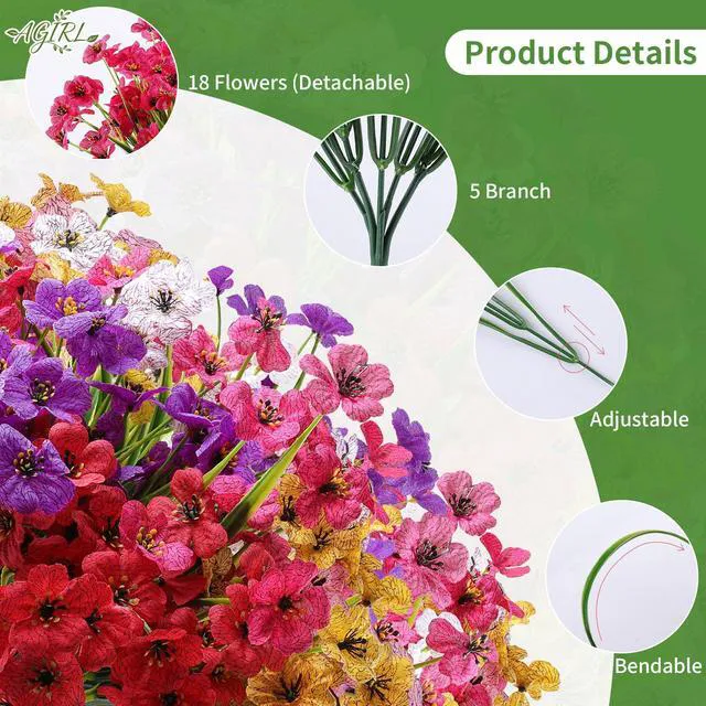 Alt view image 3 of 7 - Artificial Flowers Outdoor UV Resistant Fake Plant Garden Patio Decor | 24 Bundles,NoFade Realistic PE Silk Faux Flowers for Hanging Window Planter,Yard, Front Porch,Outside,GraveCemetery Decor
