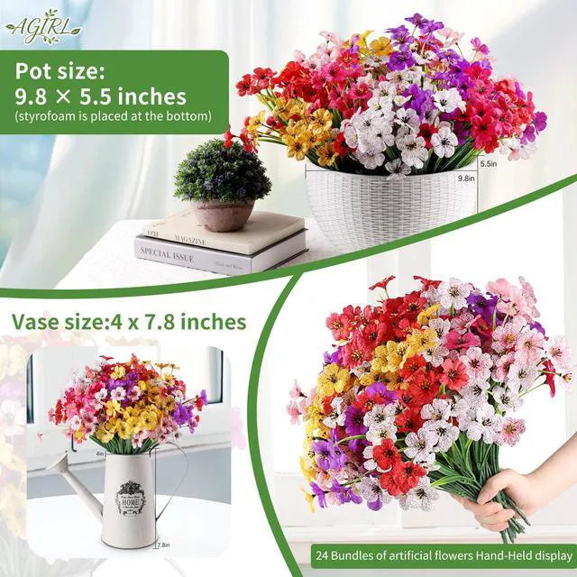 Alt view image 4 of 7 - Artificial Flowers Outdoor UV Resistant Fake Plant Garden Patio Decor | 24 Bundles,NoFade Realistic PE Silk Faux Flowers for Hanging Window Planter,Yard, Front Porch,Outside,GraveCemetery Decor