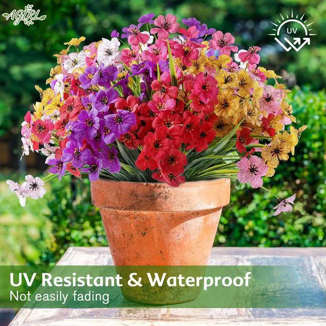 Alt view image 5 of 7 - Artificial Flowers Outdoor UV Resistant Fake Plant Garden Patio Decor | 24 Bundles,NoFade Realistic PE Silk Faux Flowers for Hanging Window Planter,Yard, Front Porch,Outside,GraveCemetery Decor