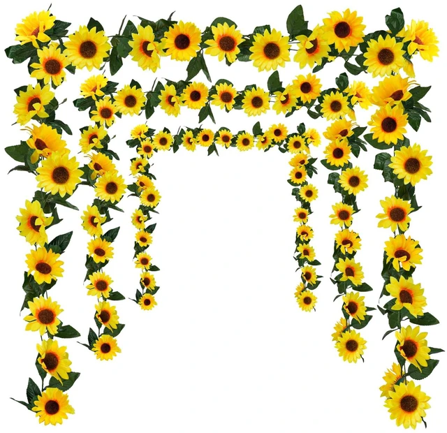Main image of 3 Pack Artificial Sunflower Garland, 7.5ft/Strand Silk Sunflowers Hanging Vines Flowers with Green Leaves for Room Kitchen Garden Birthday Wedding Baby Shower Party Table Decor Large
