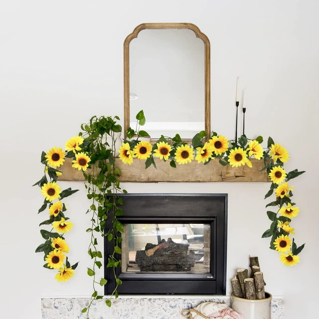 Alt view image 2 of 7 - 3 Pack Artificial Sunflower Garland, 7.5ft/Strand Silk Sunflowers Hanging Vines Flowers with Green Leaves for Room Kitchen Garden Birthday Wedding Baby Shower Party Table Decor Large