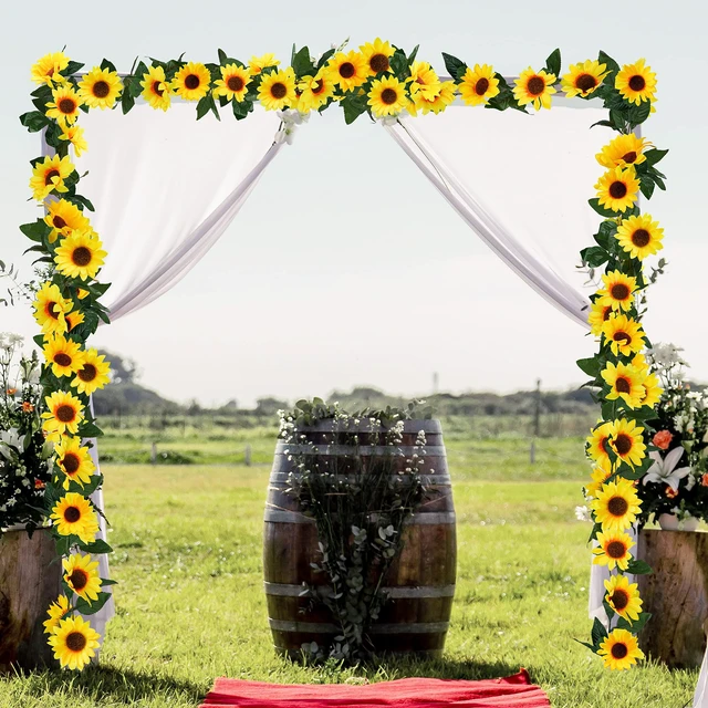 Alt view image 4 of 7 - 3 Pack Artificial Sunflower Garland, 7.5ft/Strand Silk Sunflowers Hanging Vines Flowers with Green Leaves for Room Kitchen Garden Birthday Wedding Baby Shower Party Table Decor Large
