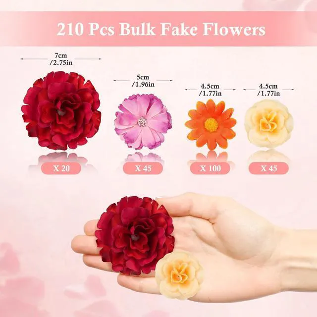 Alt view image 2 of 7 - 210 Pcs Mini Silk Flower Heads Small Fake Rose Daisy Faux Flowers Bulk for Crafts Artificial 3D Loose Fabric Flowers Heads Sunflower Bulk for Wedding Hair Cap Dresses Decorations (Bright Colors Mixed)