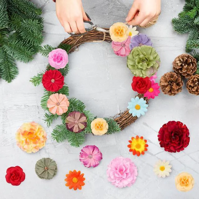 Alt view image 4 of 7 - 210 Pcs Mini Silk Flower Heads Small Fake Rose Daisy Faux Flowers Bulk for Crafts Artificial 3D Loose Fabric Flowers Heads Sunflower Bulk for Wedding Hair Cap Dresses Decorations (Bright Colors Mixed)
