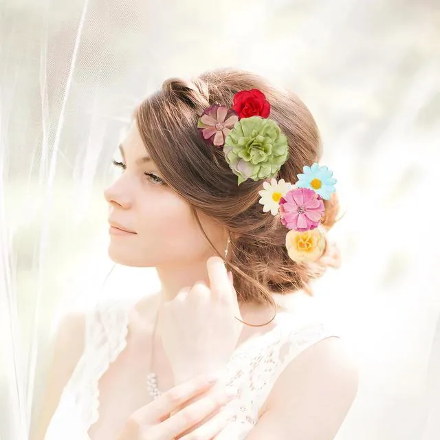 Alt view image 5 of 7 - 210 Pcs Mini Silk Flower Heads Small Fake Rose Daisy Faux Flowers Bulk for Crafts Artificial 3D Loose Fabric Flowers Heads Sunflower Bulk for Wedding Hair Cap Dresses Decorations (Bright Colors Mixed)