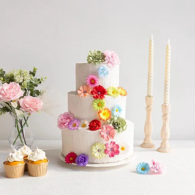Alt view image 6 of 7 - 210 Pcs Mini Silk Flower Heads Small Fake Rose Daisy Faux Flowers Bulk for Crafts Artificial 3D Loose Fabric Flowers Heads Sunflower Bulk for Wedding Hair Cap Dresses Decorations (Bright Colors Mixed)