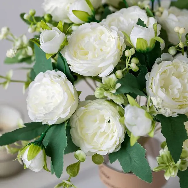Alt view image 2 of 6 - 2 Bunches Peony Artificial Flowers White Flowers Silk Peonies Bouquets for Wedding Party Table Centerpieces Floral Arrangement Home Kitchen Decor