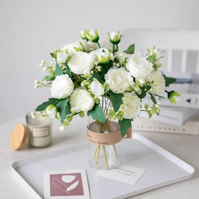 Alt view image 3 of 6 - 2 Bunches Peony Artificial Flowers White Flowers Silk Peonies Bouquets for Wedding Party Table Centerpieces Floral Arrangement Home Kitchen Decor