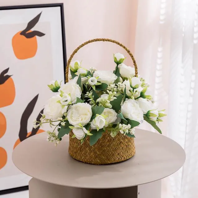 Alt view image 4 of 6 - 2 Bunches Peony Artificial Flowers White Flowers Silk Peonies Bouquets for Wedding Party Table Centerpieces Floral Arrangement Home Kitchen Decor