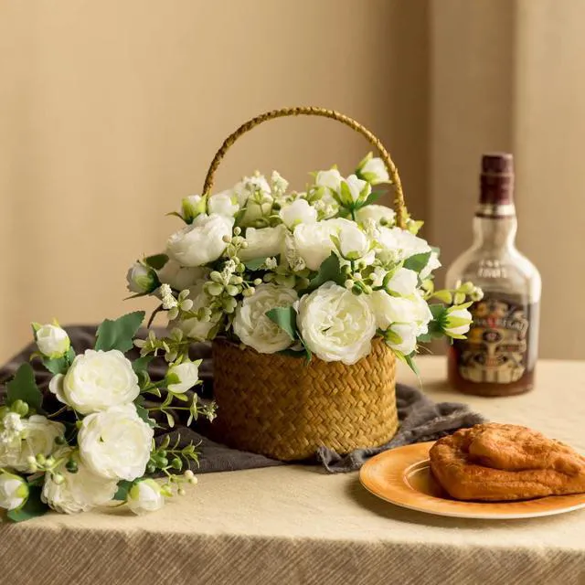 Alt view image 5 of 6 - 2 Bunches Peony Artificial Flowers White Flowers Silk Peonies Bouquets for Wedding Party Table Centerpieces Floral Arrangement Home Kitchen Decor
