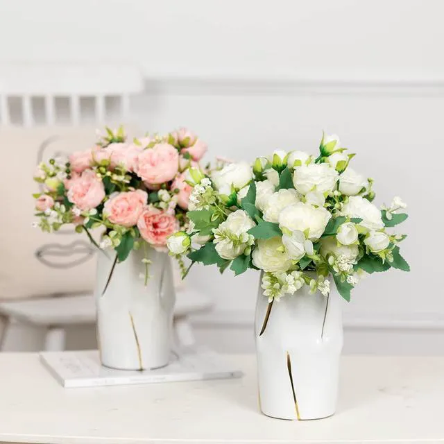 Alt view image 6 of 6 - 2 Bunches Peony Artificial Flowers White Flowers Silk Peonies Bouquets for Wedding Party Table Centerpieces Floral Arrangement Home Kitchen Decor