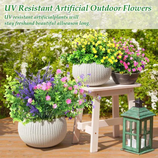 Alt view image 2 of 7 - 20 Bundles Realistic Artificial Flowers Bulk for Outdoors, UV Resistant | Real Touch Faux Silk Wildflowers and Fake Lavender Plant for Outside Garden Patio Porch Window Box Planter Decoration