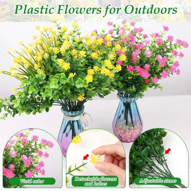 Alt view image 4 of 7 - 20 Bundles Realistic Artificial Flowers Bulk for Outdoors, UV Resistant | Real Touch Faux Silk Wildflowers and Fake Lavender Plant for Outside Garden Patio Porch Window Box Planter Decoration