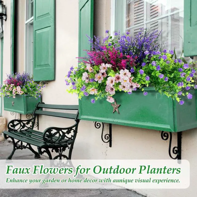 Alt view image 5 of 7 - 20 Bundles Realistic Artificial Flowers Bulk for Outdoors, UV Resistant | Real Touch Faux Silk Wildflowers and Fake Lavender Plant for Outside Garden Patio Porch Window Box Planter Decoration