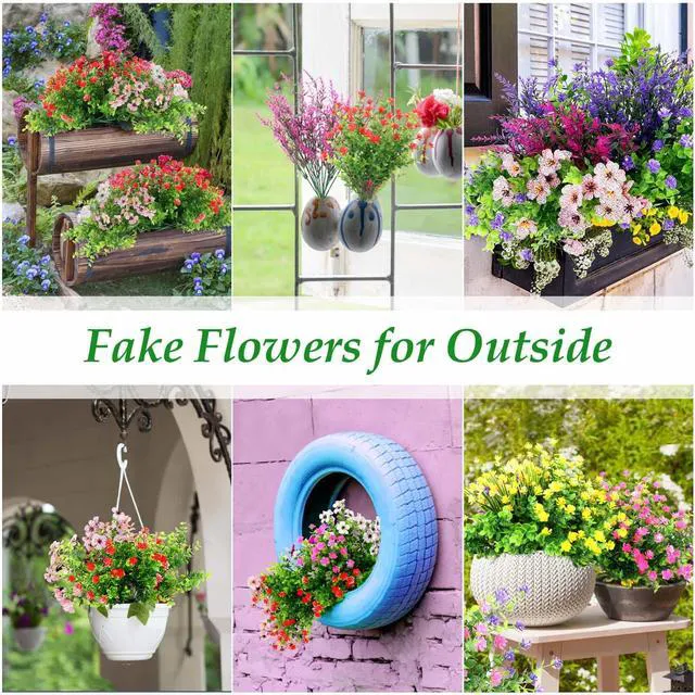 Alt view image 6 of 7 - 20 Bundles Realistic Artificial Flowers Bulk for Outdoors, UV Resistant | Real Touch Faux Silk Wildflowers and Fake Lavender Plant for Outside Garden Patio Porch Window Box Planter Decoration