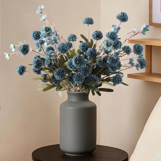 Alt view image 2 of 7 - 8 Pcs Fake Mums Kiku Flowers Artificial with Wild Flowers Bulk, Blue Silk Flower Arrangements Decor Floral Centerpieces For Tables Artificial Fall Flowers for Vase DIY Bouquet Coffee Dining Home