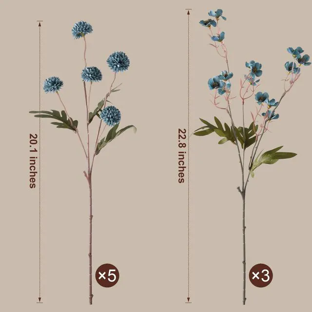Alt view image 5 of 7 - 8 Pcs Fake Mums Kiku Flowers Artificial with Wild Flowers Bulk, Blue Silk Flower Arrangements Decor Floral Centerpieces For Tables Artificial Fall Flowers for Vase DIY Bouquet Coffee Dining Home