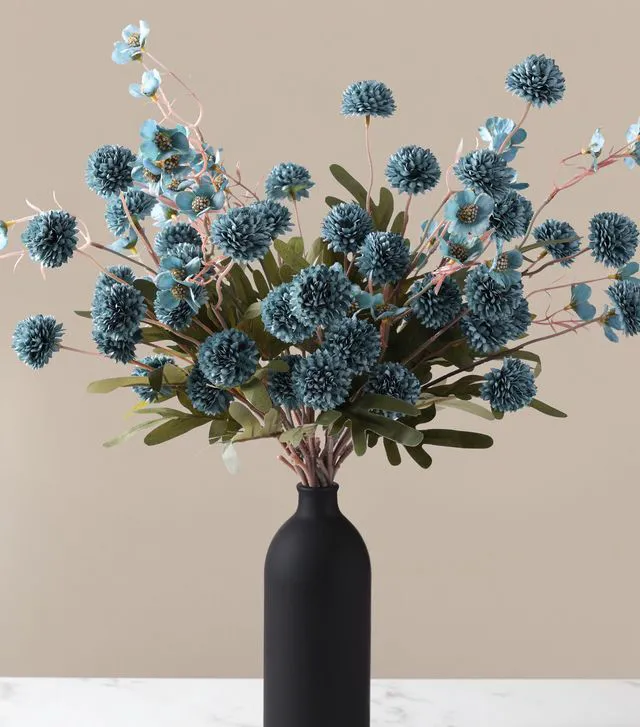 Alt view image 4 of 7 - 8 Pcs Fake Mums Kiku Flowers Artificial with Wild Flowers Bulk, Blue Silk Flower Arrangements Decor Floral Centerpieces For Tables Artificial Fall Flowers for Vase DIY Bouquet Coffee Dining Home