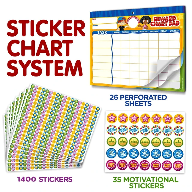Alt view image 2 of 6 - Behavior Reward Chart System - Pad with 26 Chore Charts for Kids, 2800 Stickers to Motivate Responsibility & Good Habits