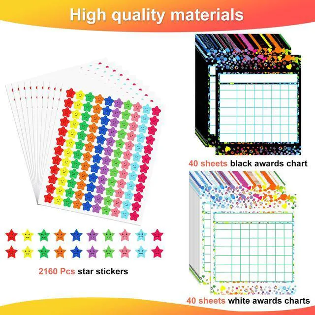 Alt view image 3 of 7 - 80 Pack Reward Chart for Kids, Incentive Chart Behavior Chart for Kids at Home, 2 Designs with 2160 Star Sticker, Kids Chore Chart, Sticker Chart for Kids Behavior